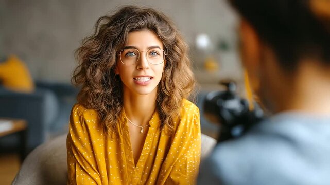 Therapist recording mental health advice video, calm neutral tones, empathy and guidance, emotional awareness, psychology education, online counseling, self-help coaching, mental w