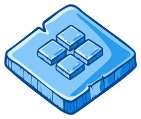 Stylized ice cube cluster on a diamond shaped ice block with blue shading