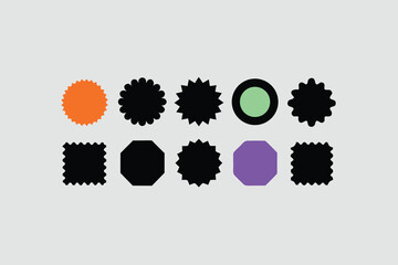 Colorful set of abstract badge and label shapes in flat vector style.