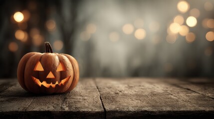 halloween pumpkin jack o lantern on wooden table with spooky background stock photo image