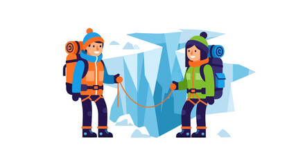 Fototapeta premium Two Climbers Ready To Ascend Icy Cliffs During An Adventure Expedition