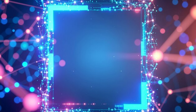 A futuristic computer chip design with glowing lights and connected nodes, showcasing technological innovation and complex data processing.