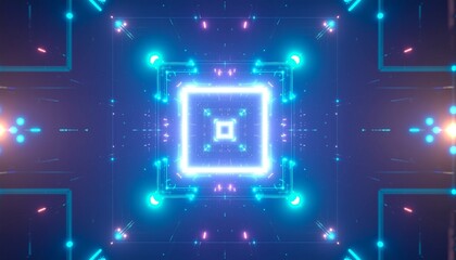 Obraz premium Abstract illustration with digital neon glowing squares and lines. The design is perfect for tech and data background
