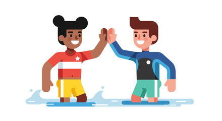 Two Friends Celebrating Together With High Five While Enjoying Summer Fun Activities