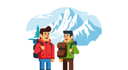 Two Friends Enjoying A Backcountry Hike, Appreciating Majestic Mountain Views