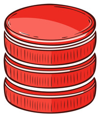 Stacked red cylinders cartoon illustration with details and highlights