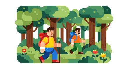 Two Friends Exploring A Dense Forest On A Hiking Adventure, Enjoying The Nature Trails