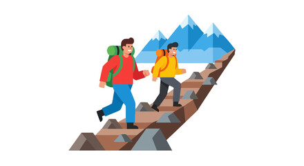 Two Friends Exploring Mountain Range: A Hiking Adventure for Recreational Excitement