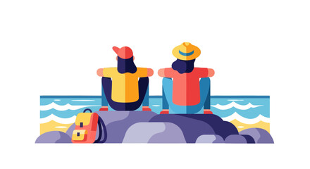 Two Friends Exploring Nature By The Seaside Enjoying The Tranquility Together Peacefully