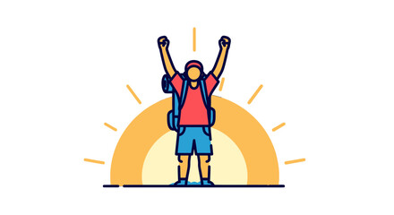 Triumphant Hiker Standing Before The Rising Sun Symbolic Of Success And Adventure