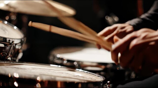 hands playing the drums, with drumsticks