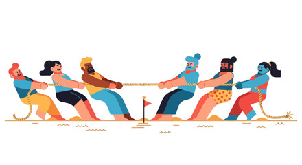Obraz premium Teamwork And Tug-Of-War Competition Illustrated With Energetic And Dynamic Individuals