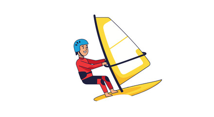 Thrilling Windsurfing Adventure: Cartoon Illustration Depicting Water Sport Activity