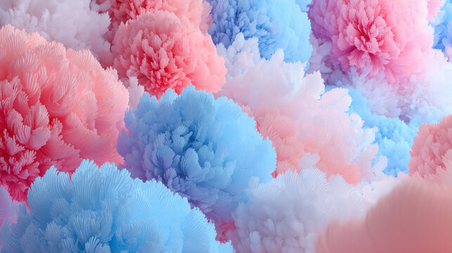 Soft pink and blue flowers in pastel tones.