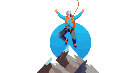 Naklejka premium Thrilling Mountain Climber Celebrates Successful Ascent Reaching Summit Victory in Adventure