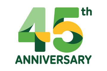 The number 45 is shown prominently in green and yellow with the word ANNIVERSARY below it in green.