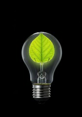A light bulb with a vibrant green leaf nestled inside, symbolizing eco-friendly power conservation and environmental care ,innovation ,bright ,conservation