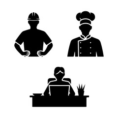 Silhouette of various working man isolated on transparent background