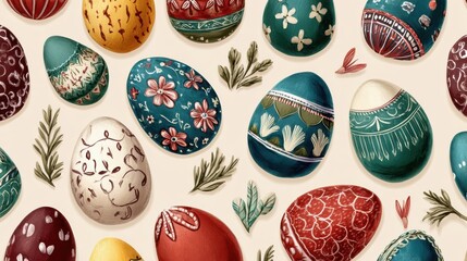 handdrawn seamless easter pattern with decorated eggs and festive ornaments ideal for spring backgrounds wallpapers textiles and wrapping paper