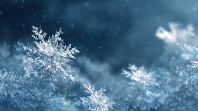 frosty blue christmas background with snow crystals