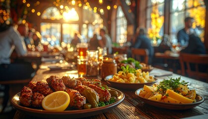 Enjoying traditional German dishes in a cozy restaurant filled with warmth and laughter