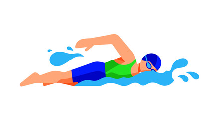 Swimming Athlete in Action, Minimalistic Illustration of a Swimmer in the Water