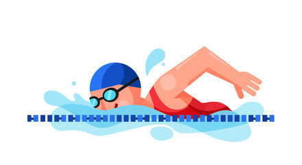 Swimming Athlete Showing Energetic Freestyle Stroke In Aquatic Competition Illustration