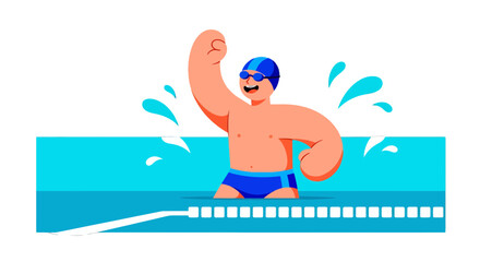 Swimming Champion Celebrating Victory In The Aquatics Pool After Winning The Competition