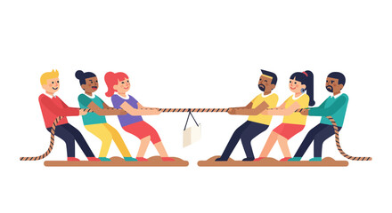 Teamwork And Competition: People Engage In A Tug-of-War Demonstrating Strength And Strategy
