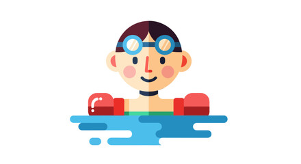 Swimming Child Cartoon: Underwater Recreation with Vivid Colors and Simplicity Design