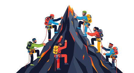 Teamwork And Perseverance: A Group Of Climbers Achieving Mountain Summit