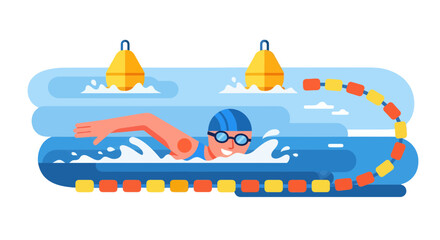 Swimming Competition: A Stylized Illustration of a Swimmer in a Pool of Blue Water