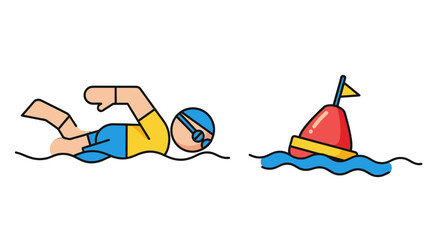 Swimming Competition: An Illustrated Diver Embracing The Ocean's Mysteries and The Buoy