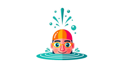 Swimming Enthusiast Emerging From Water With Joy Under A Vibrant, Colorful Swim Cap