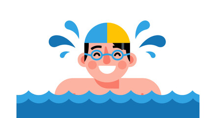 Swimming Enthusiast Enjoying The Swim Amidst Water Sprays With Swimming Cap And Goggles