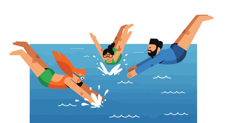 Swimming Enthusiasts Leap Into The Refreshing Blue Pool, Energetic Summer Fun