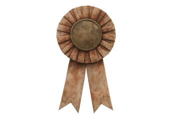 Vintage award rosette ribbon representing success, achievement, and recognition, with a rustic empty medal for customization