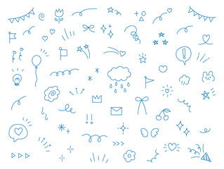 Line arrow, star, heart cute icon elements. Hand drawn sketch heart, arrow, star, flower decoration symbols. Simple sketch line style emphasizes abstract elements on chalkboard. Vector illustratiPrint