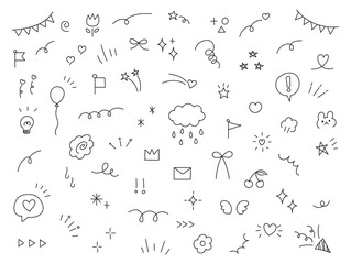 Obraz premium Line arrow, star, heart cute icon elements. Hand drawn sketch heart, arrow, star, flower decoration symbols. Simple sketch line style emphasizes abstract elements on chalkboard. Vector illustratiPrint