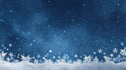 image of blue starry sky and snow ground with white snowflake decoration on the edges representing winter cold and holiday spirit perfect for festive themes