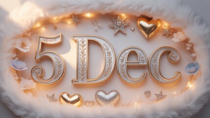 Elegant december 5th date, festive gold and white holiday decor