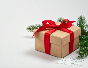 Mockup bo&icirc;te cadeau en kraft avec ruban rouge &ndash; emballage No&euml;l minimaliste &agrave; personnaliser