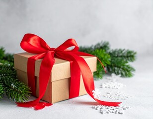 Mockup bo&icirc;te cadeau en kraft avec ruban rouge &ndash; emballage No&euml;l minimaliste &agrave; personnaliser