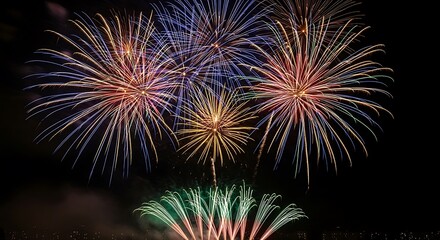 Colorful Fireworks Display Lighting Up the Night Sky.