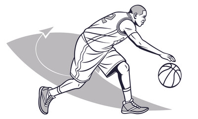 Dynamic Basketball Player Dribbling Illustration | Sports Vector Art for Posters, T-Shirt Design, Motion Pose Drawing Reference