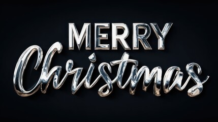 merry christmas silver metallic text holiday season festive december celebration typography greeting card design on transparent background