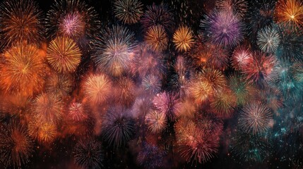 amazing holiday colorful fireworks display full frame sparks colored stars nebula black night sky comets festive wallpaper copy space