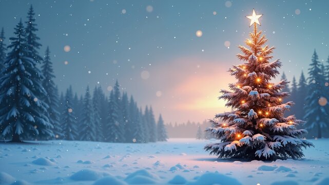 Merry chrismas and winter with snow tree
