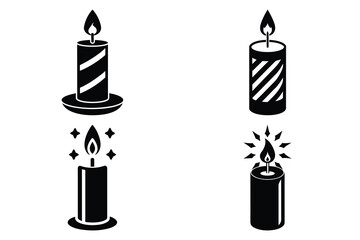 christmas candle vector icon set, black color and white background