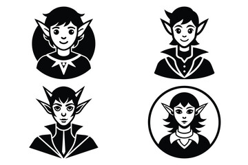 elf vector icon icon set, black color and white background